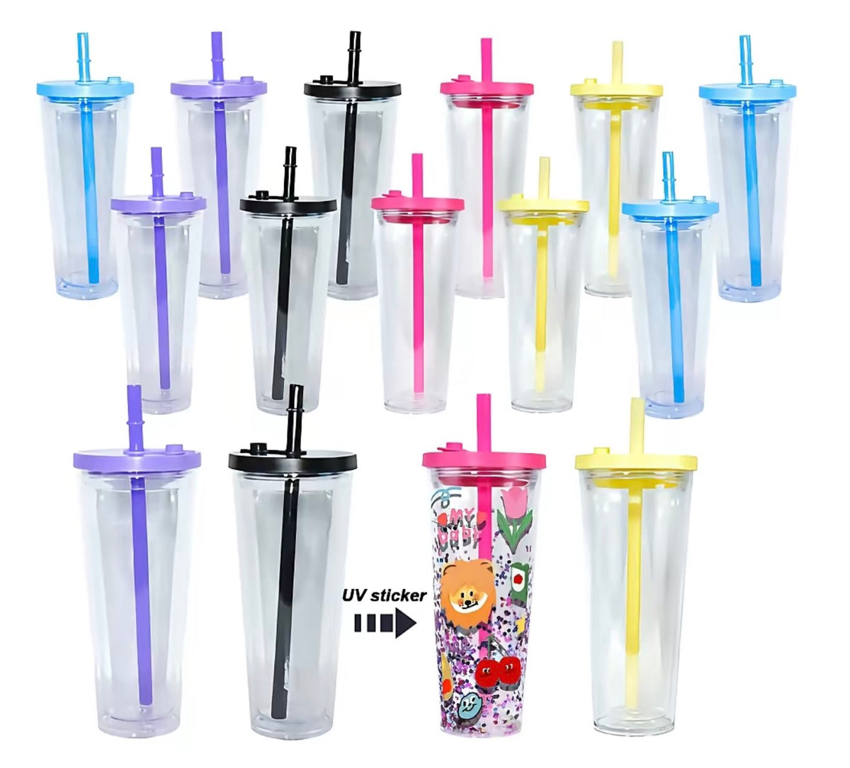 24oz acrylic w/ leak proof colored lid