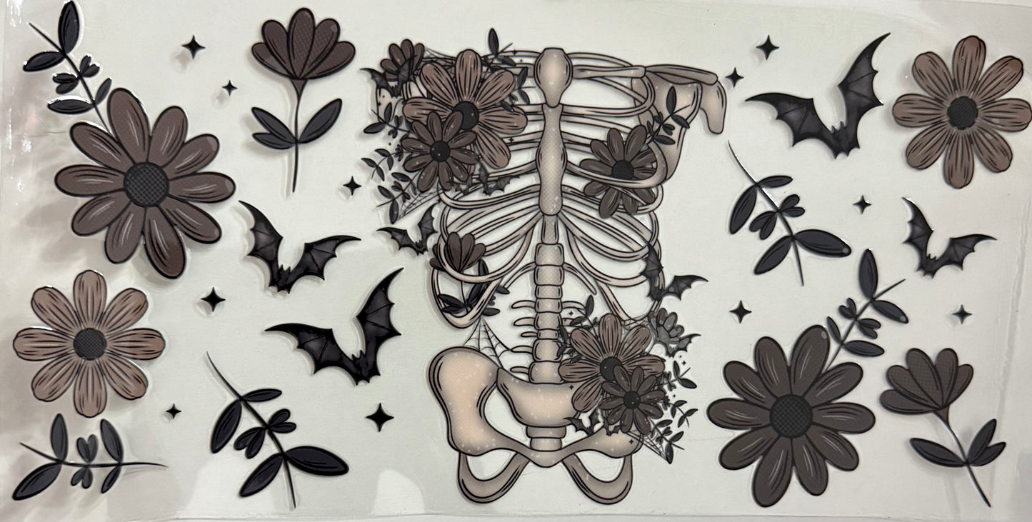Skeleton and flowers