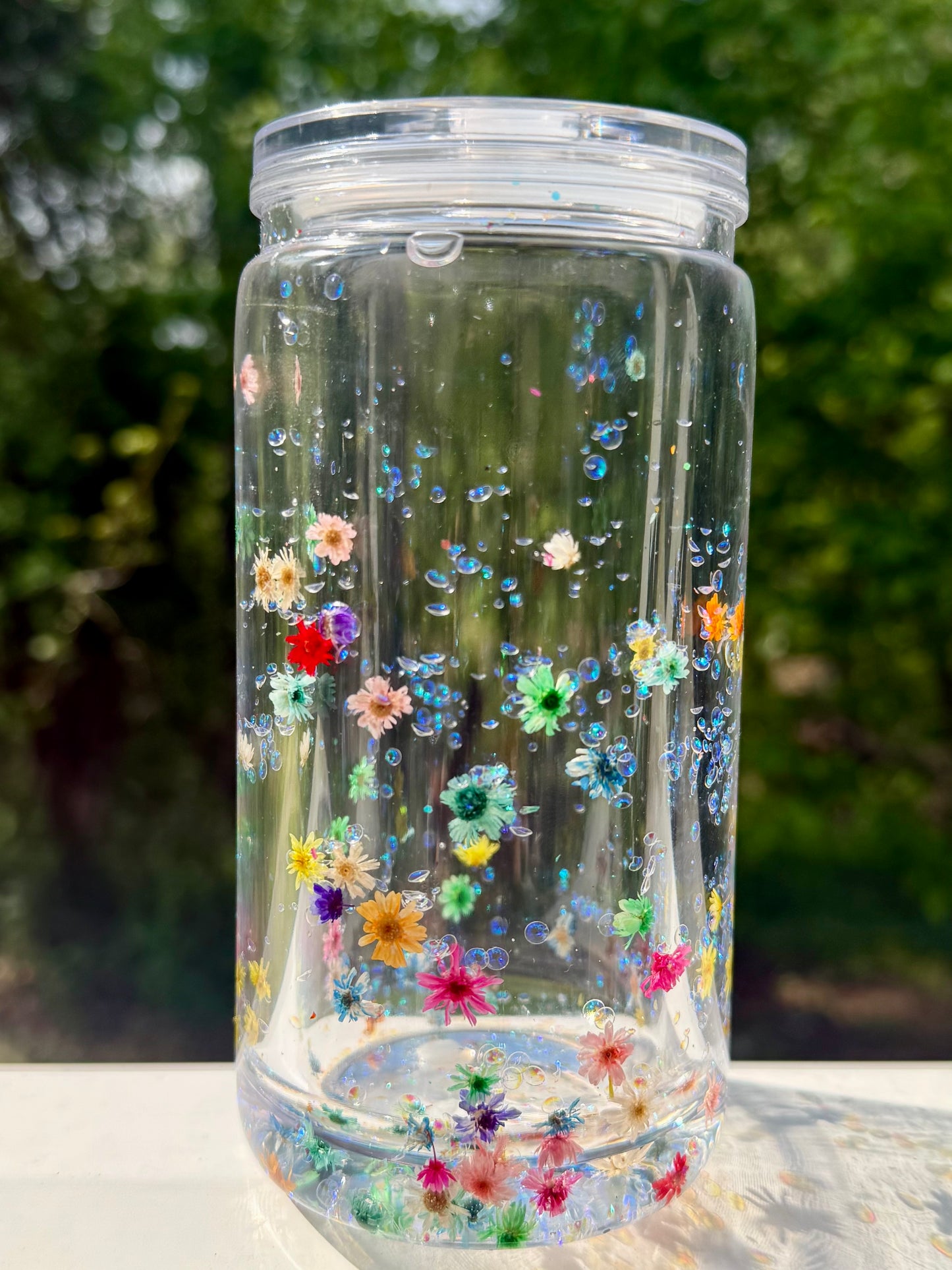 Floating flower 16oz acrylic snow globe