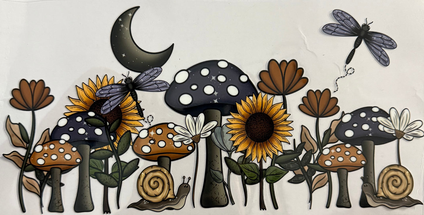 Mushie, flowers, dragonflies