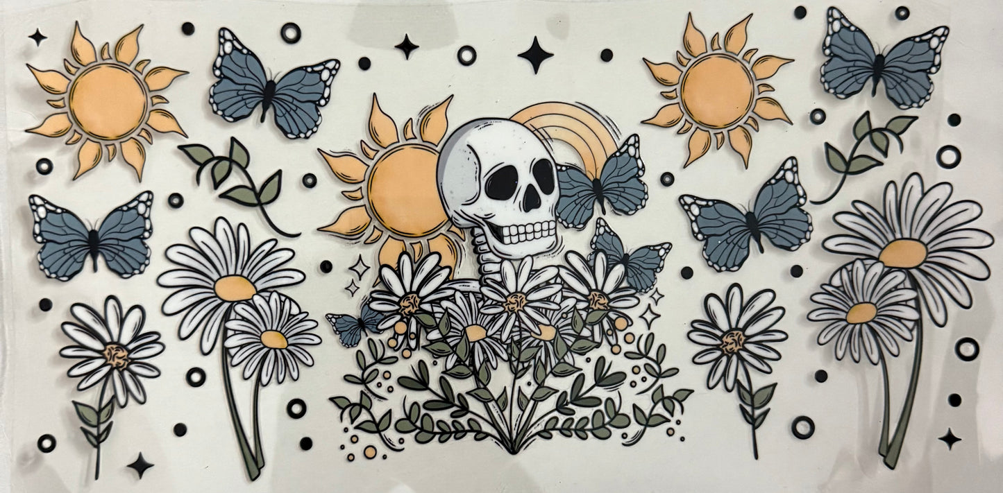 Skeleton and flowers