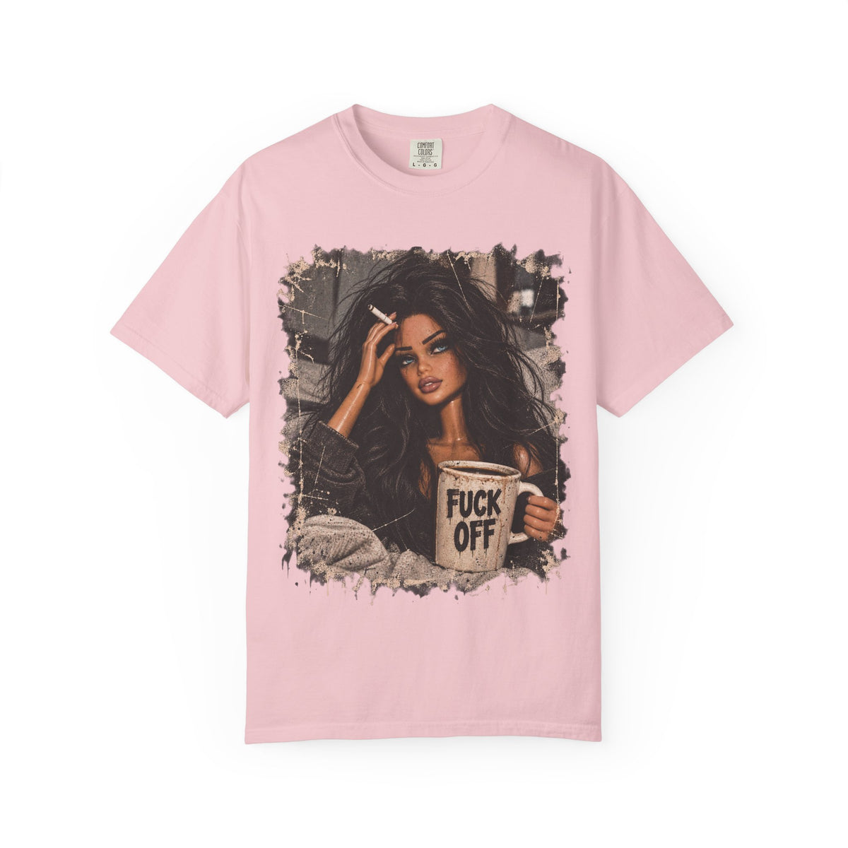 Graphic Tee — Sassy Woman with 'Fuck Off' Coffee Mug