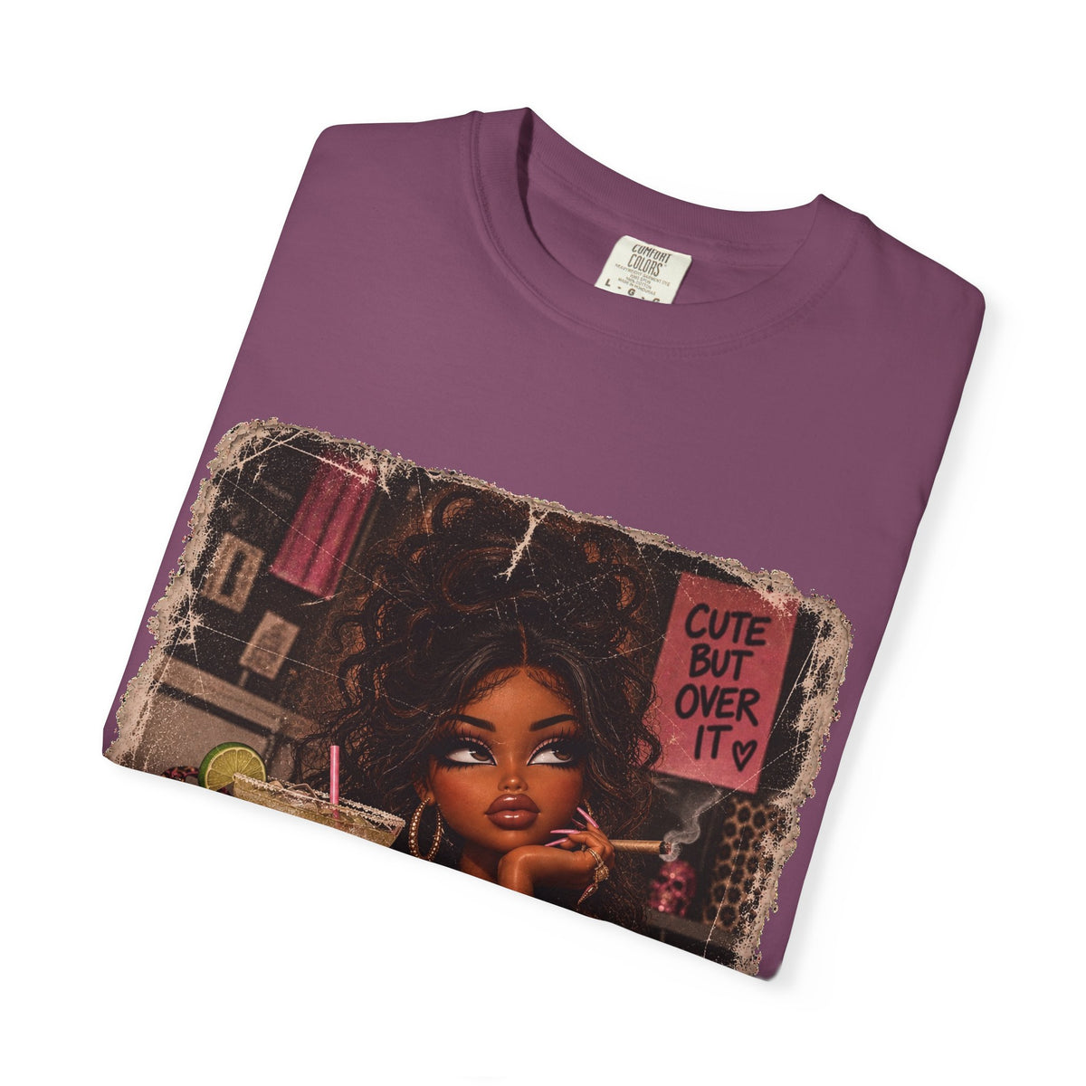 T-Shirt — Cute But Over It Graphic Tee (Girl with Cocktail)