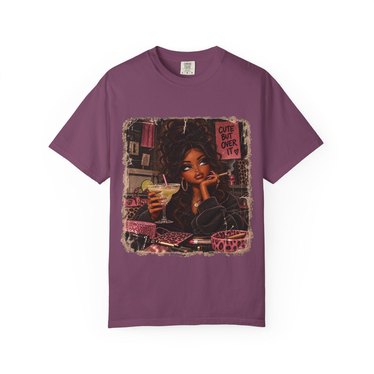 T-Shirt — Cute But Over It Graphic Tee (Girl with Cocktail)