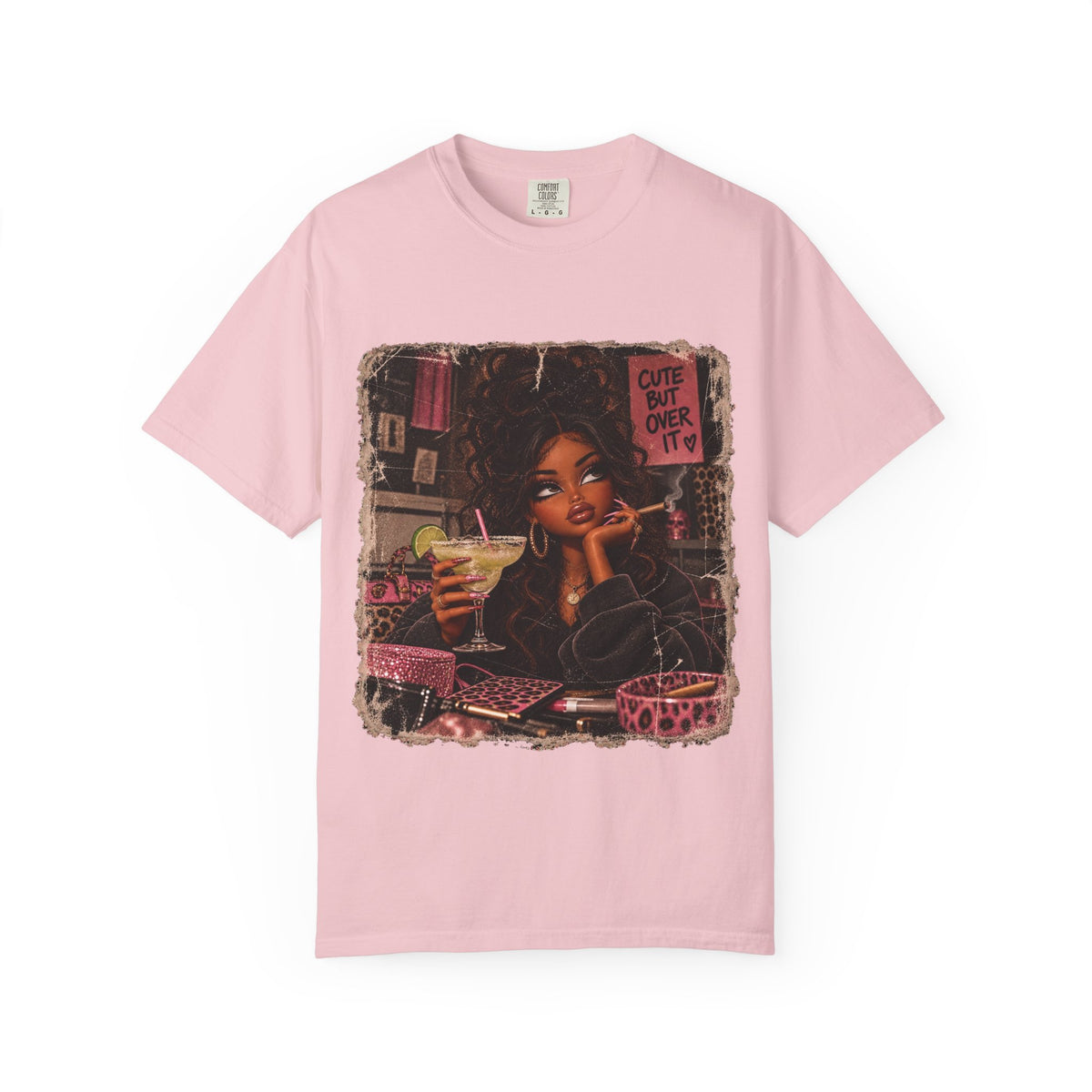 T-Shirt — Cute But Over It Graphic Tee (Girl with Cocktail)