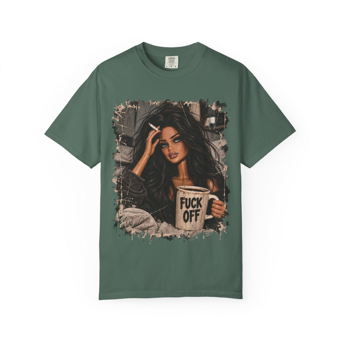 Graphic Tee — Sassy Woman with 'Fuck Off' Coffee Mug