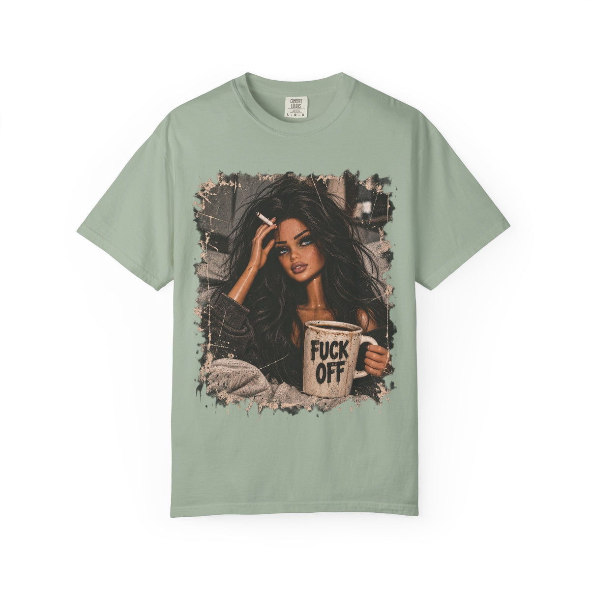 Graphic Tee — Sassy Woman with 'Fuck Off' Coffee Mug