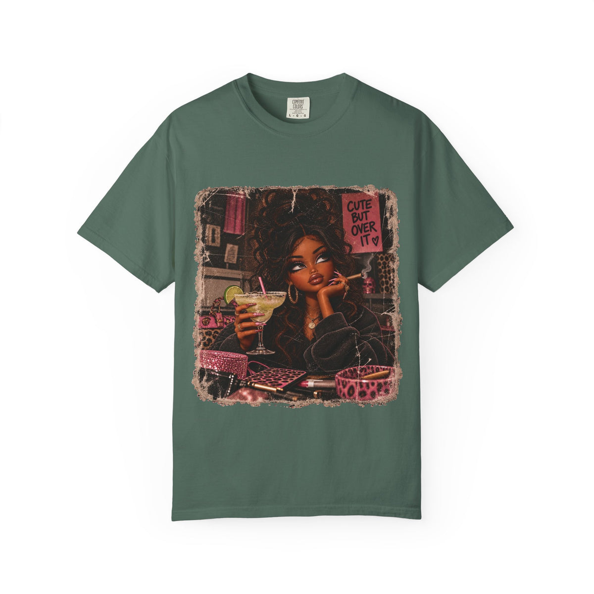 T-Shirt — Cute But Over It Graphic Tee (Girl with Cocktail)