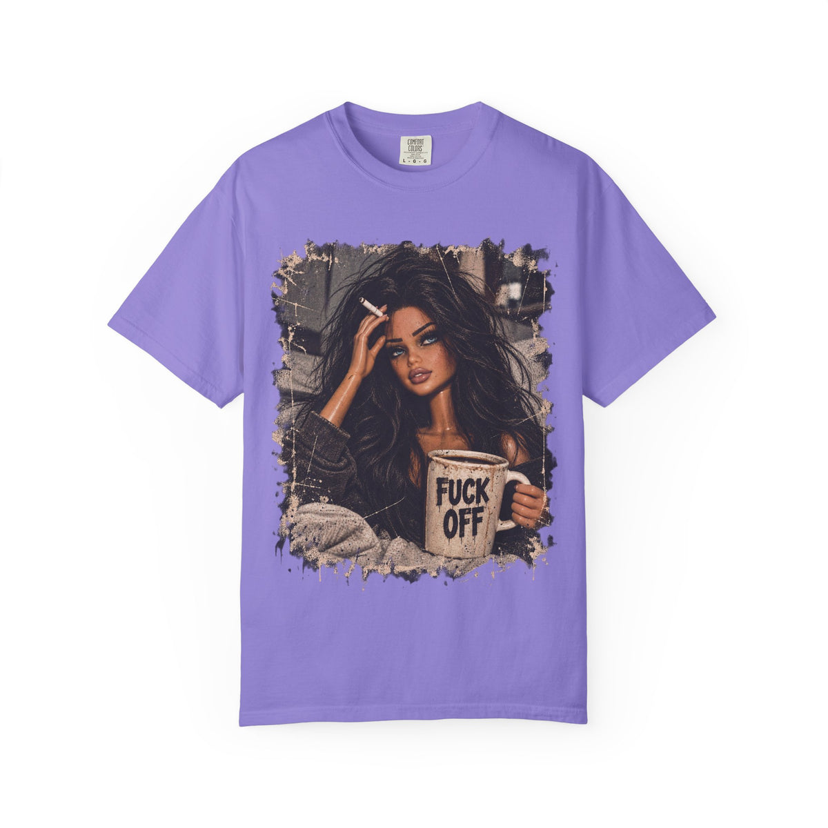 Graphic Tee — Sassy Woman with 'Fuck Off' Coffee Mug