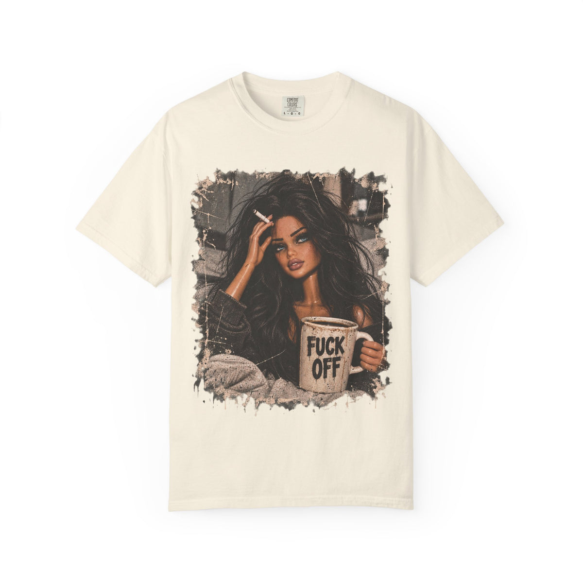 Graphic Tee — Sassy Woman with 'Fuck Off' Coffee Mug