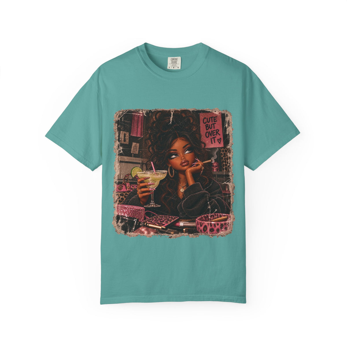 T-Shirt — Cute But Over It Graphic Tee (Girl with Cocktail)