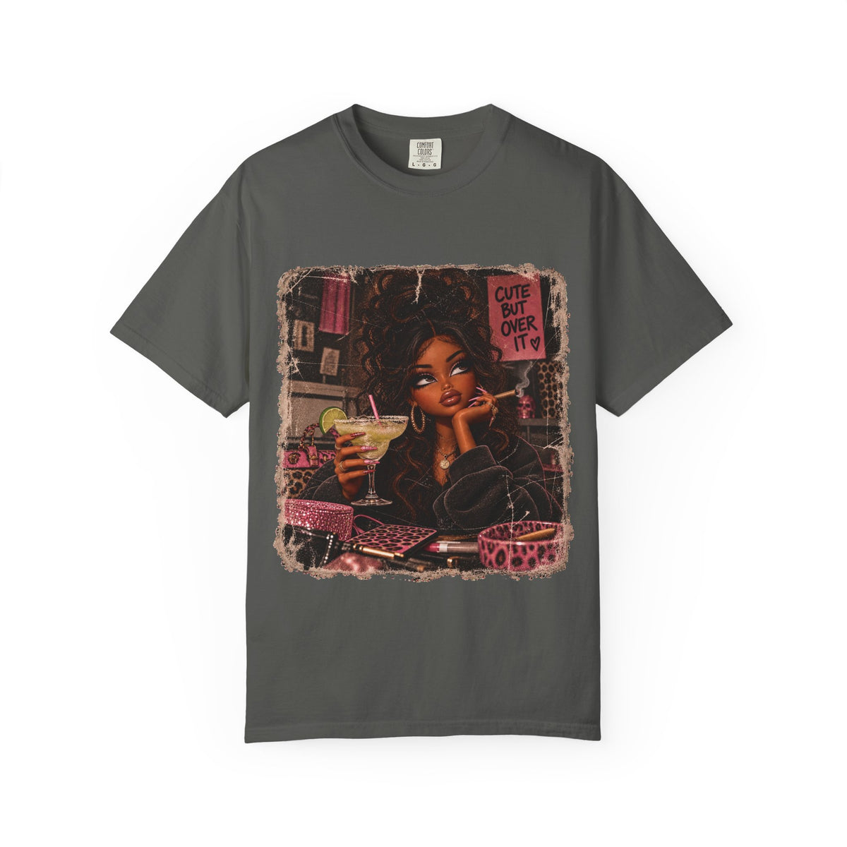 T-Shirt — Cute But Over It Graphic Tee (Girl with Cocktail)