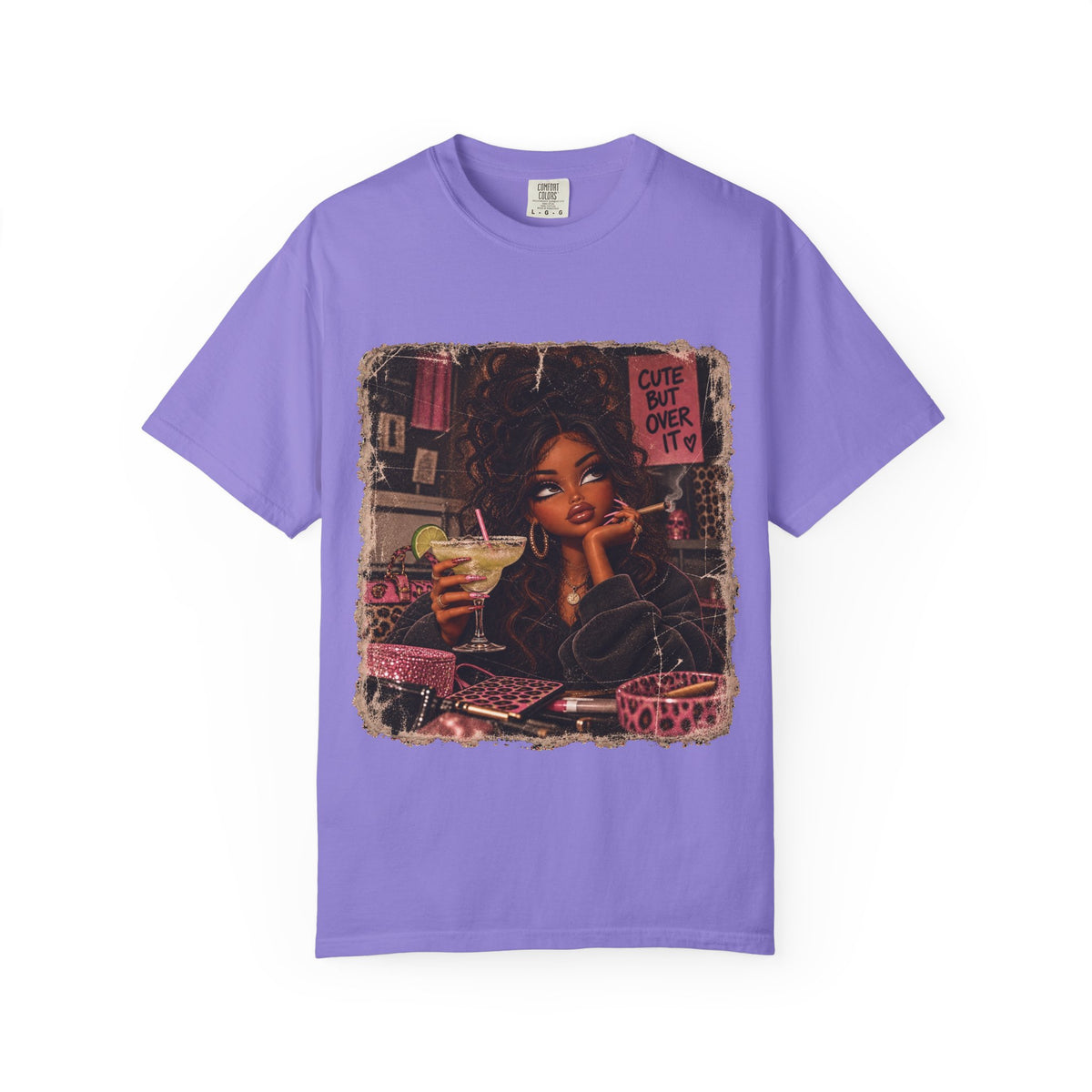 T-Shirt — Cute But Over It Graphic Tee (Girl with Cocktail)