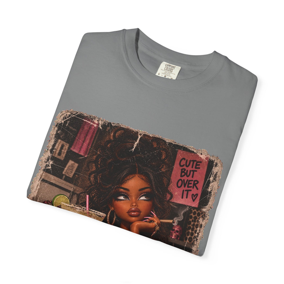 T-Shirt — Cute But Over It Graphic Tee (Girl with Cocktail)