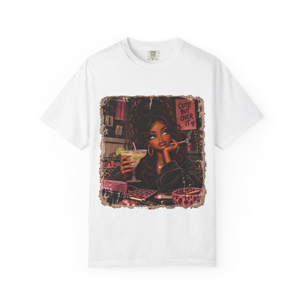 T-Shirt — Cute But Over It Graphic Tee (Girl with Cocktail)
