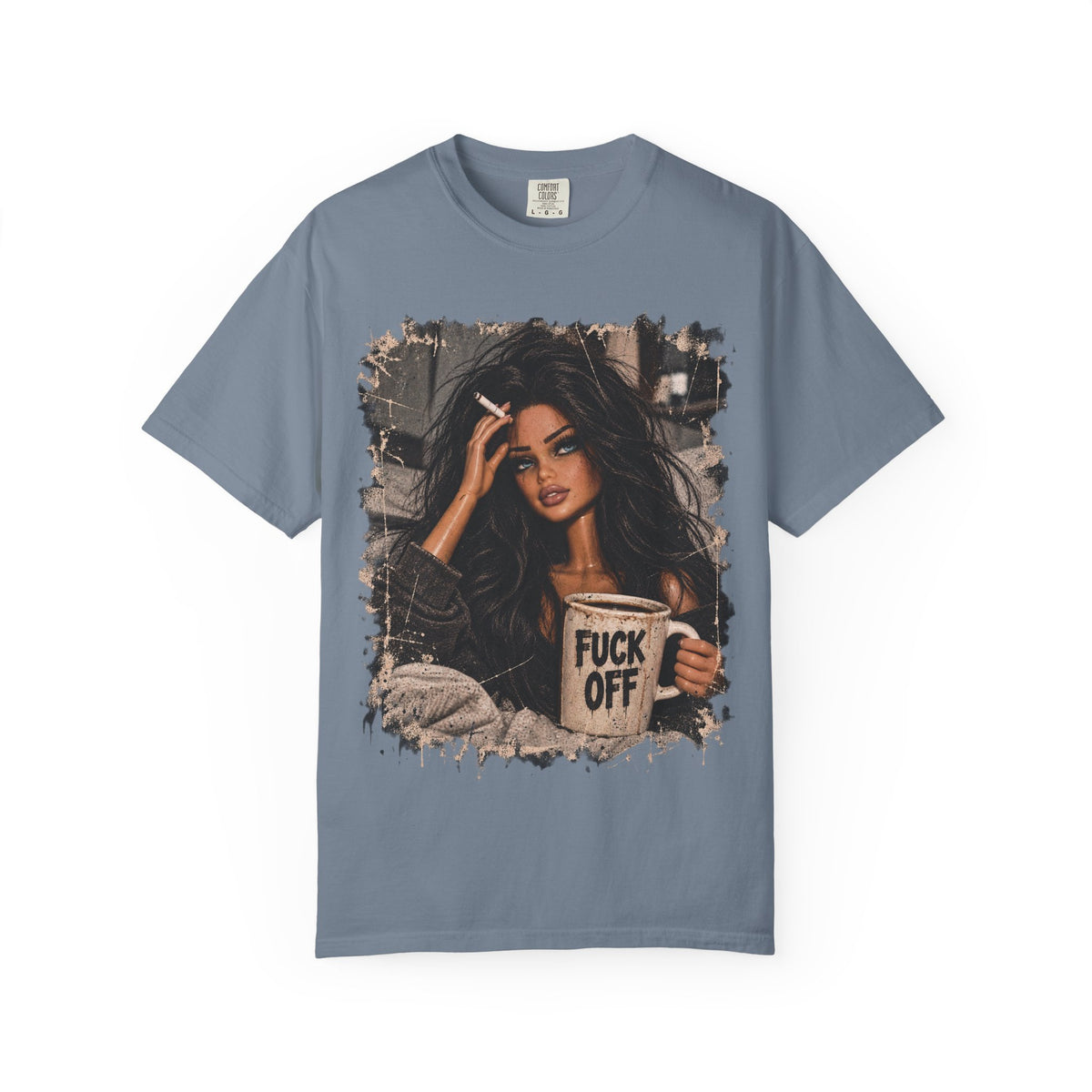 Graphic Tee — Sassy Woman with 'Fuck Off' Coffee Mug