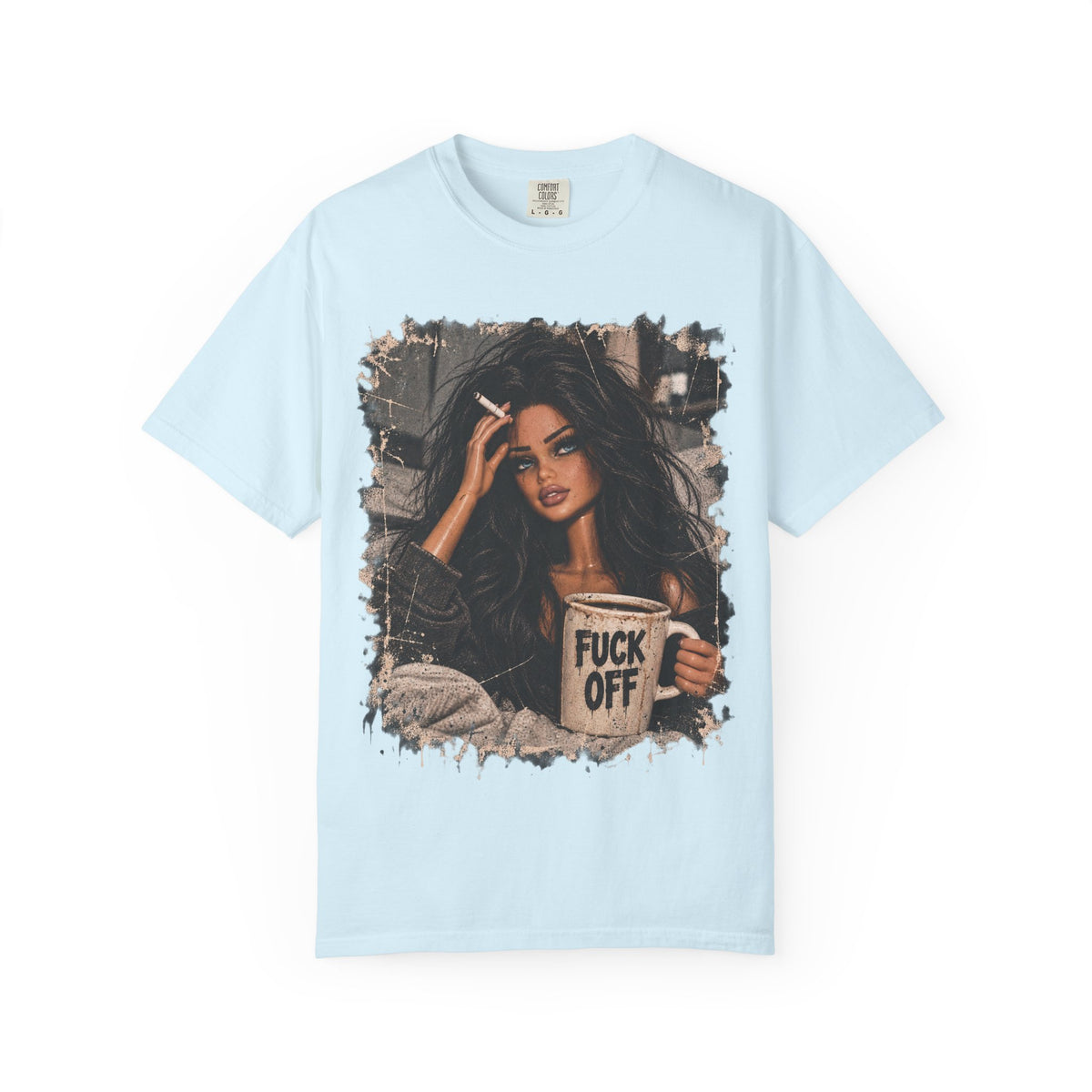 Graphic Tee — Sassy Woman with 'Fuck Off' Coffee Mug