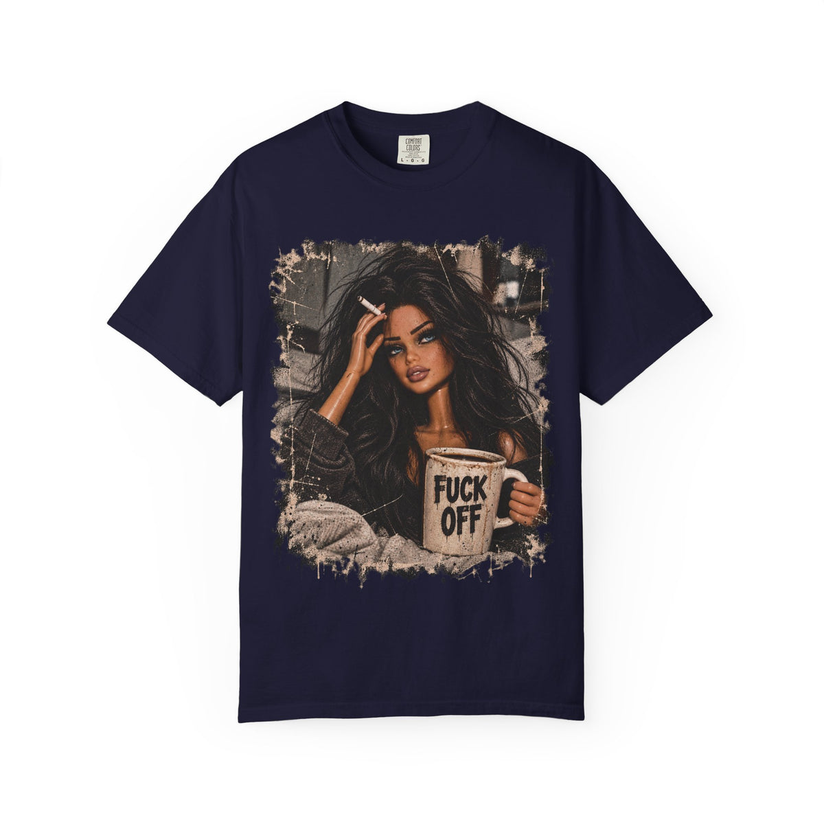 Graphic Tee — Sassy Woman with 'Fuck Off' Coffee Mug