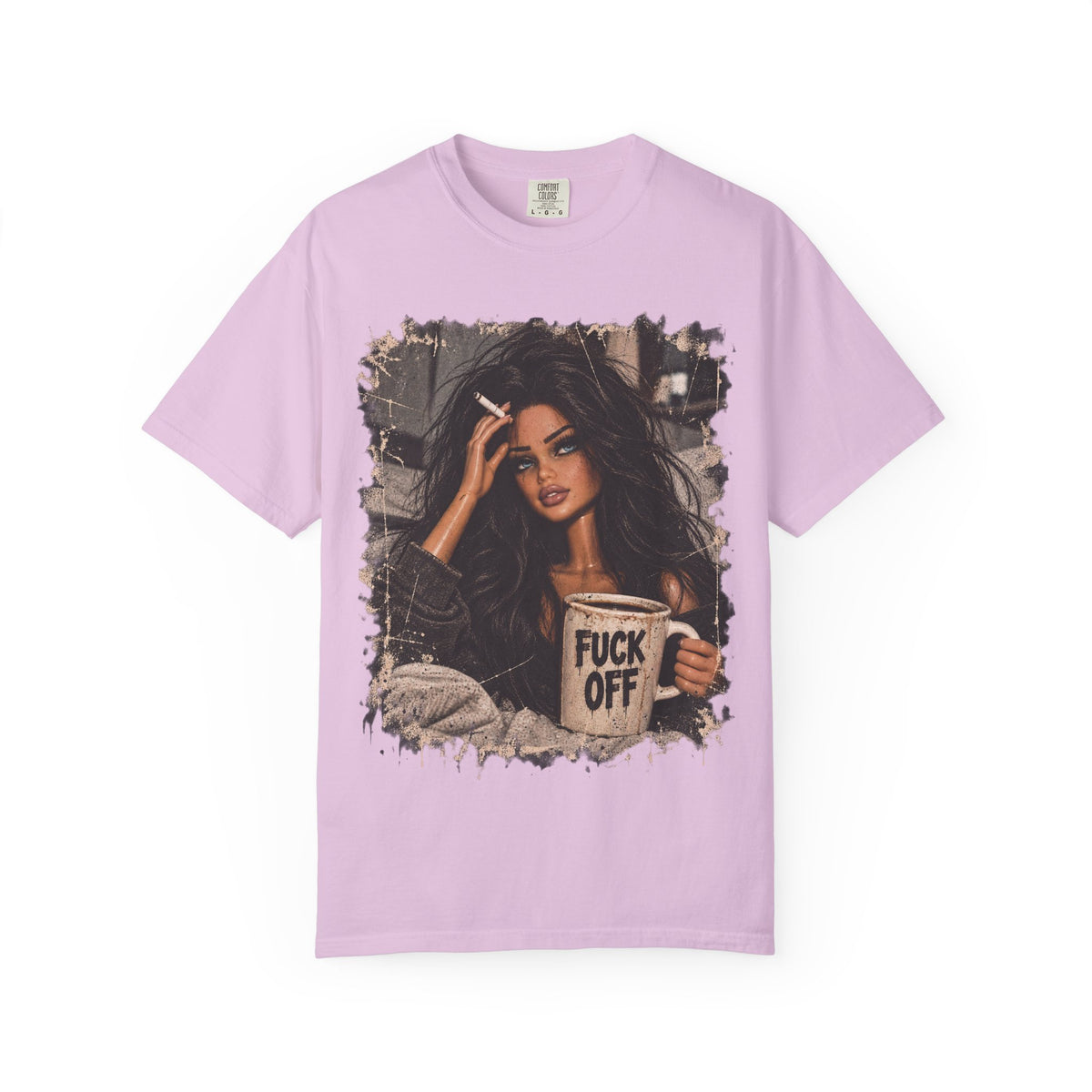 Graphic Tee — Sassy Woman with 'Fuck Off' Coffee Mug