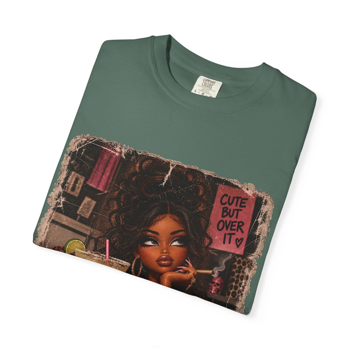 T-Shirt — Cute But Over It Graphic Tee (Girl with Cocktail)
