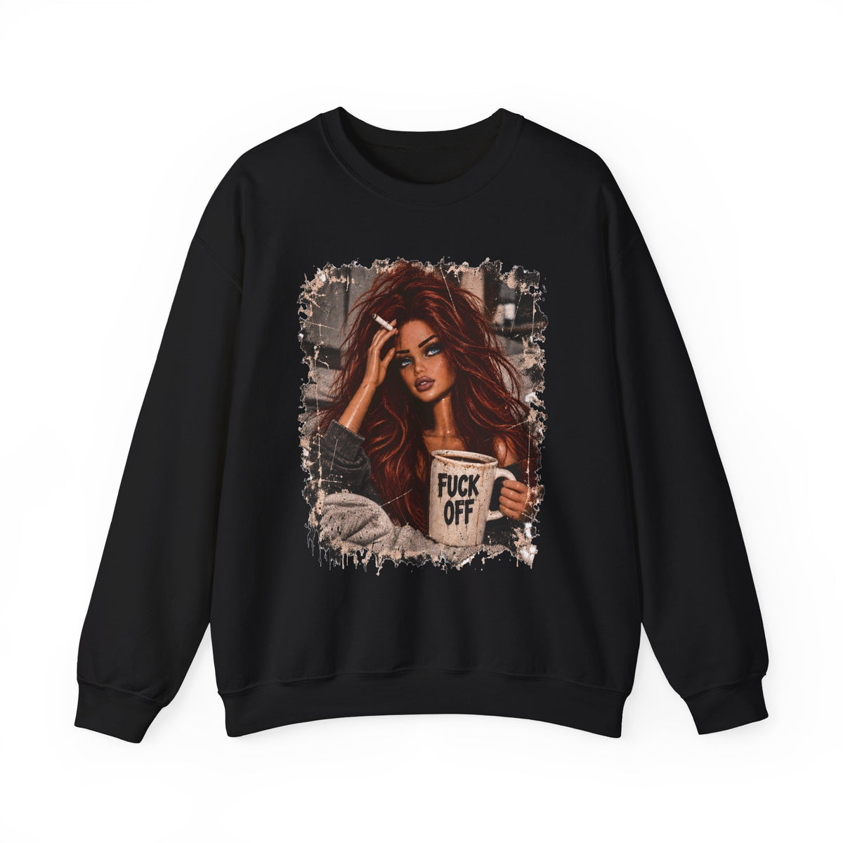 Red Hair F*ck Off Coffee Girl Crewneck Sweatshirt