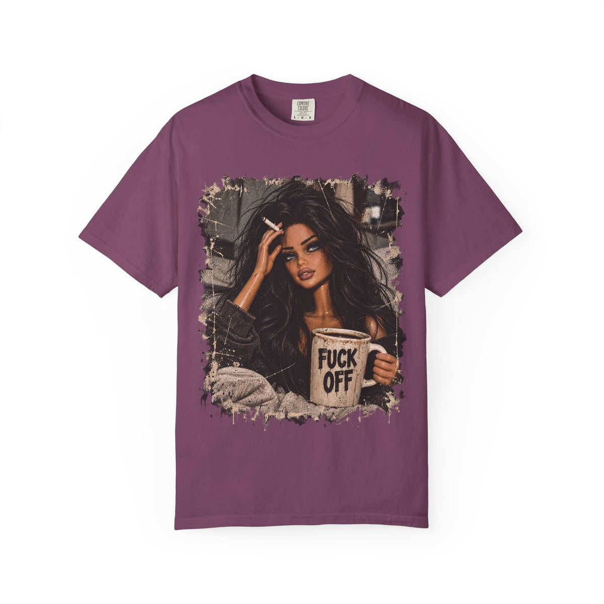 Graphic Tee — Sassy Woman with 'Fuck Off' Coffee Mug