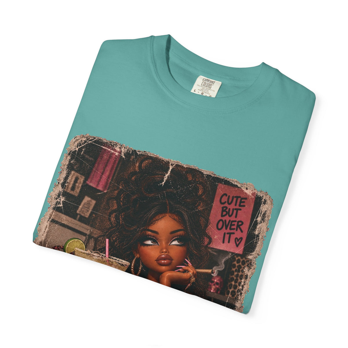 T-Shirt — Cute But Over It Graphic Tee (Girl with Cocktail)