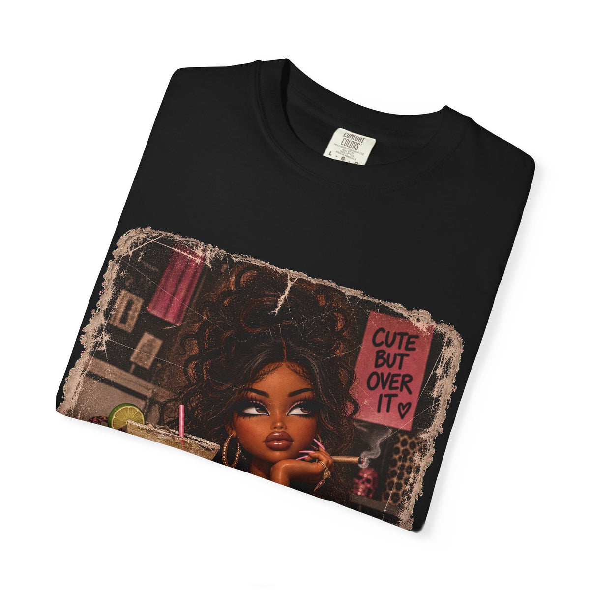 T-Shirt — Cute But Over It Graphic Tee (Girl with Cocktail)
