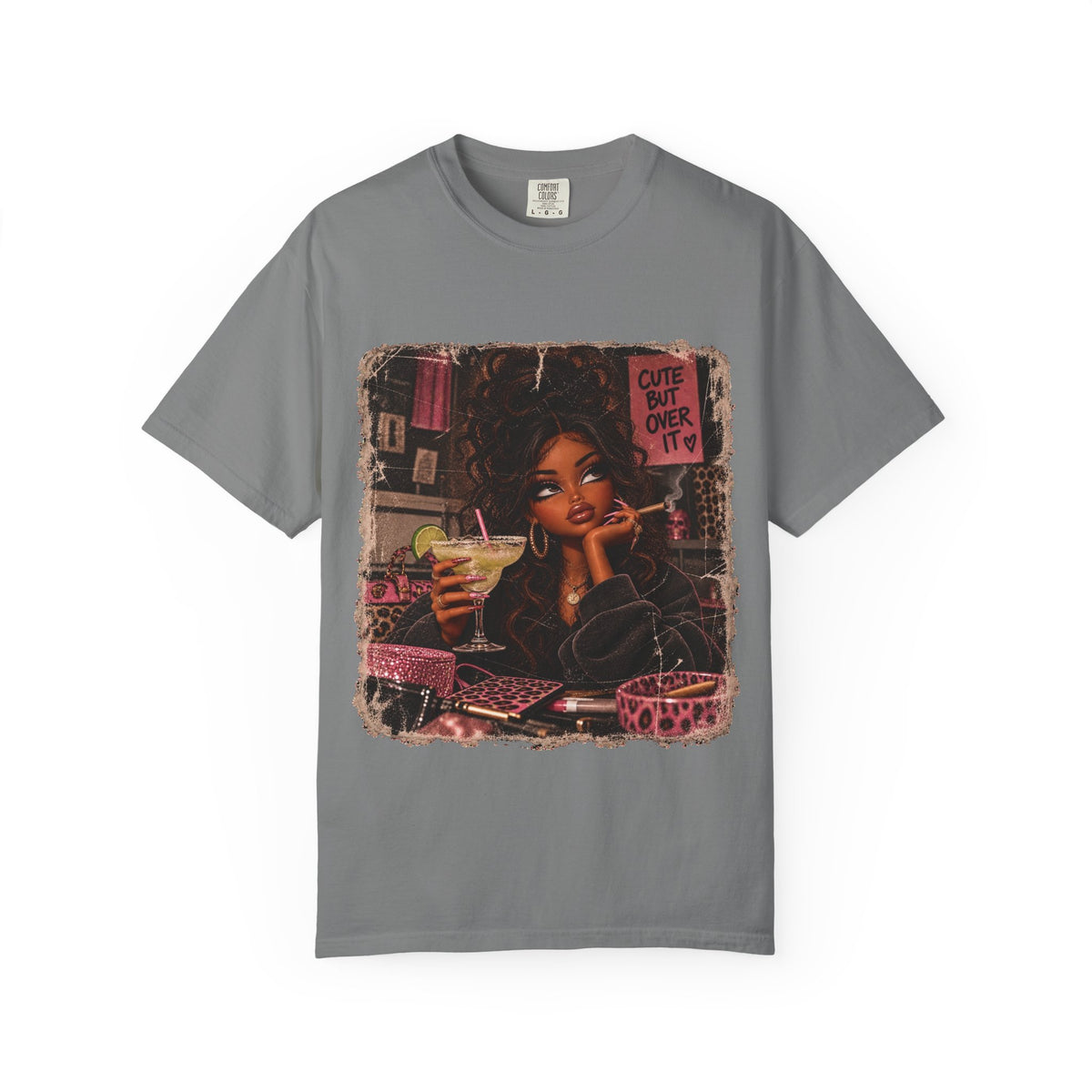 T-Shirt — Cute But Over It Graphic Tee (Girl with Cocktail)