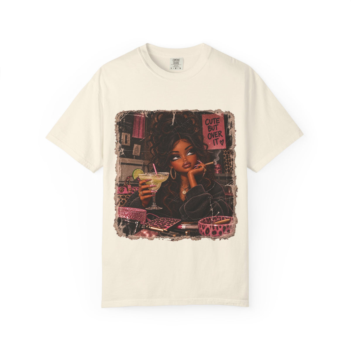 T-Shirt — Cute But Over It Graphic Tee (Girl with Cocktail)