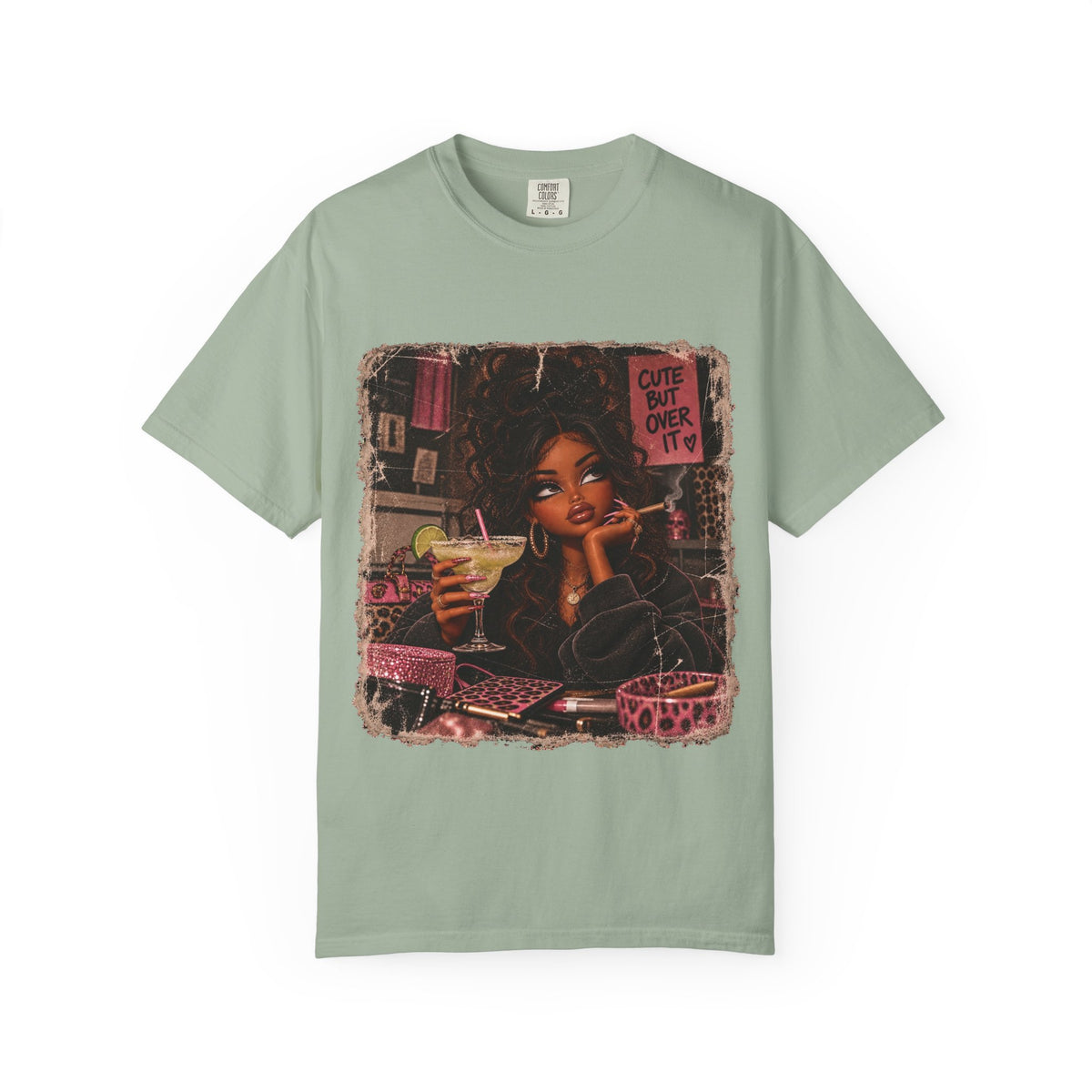 T-Shirt — Cute But Over It Graphic Tee (Girl with Cocktail)