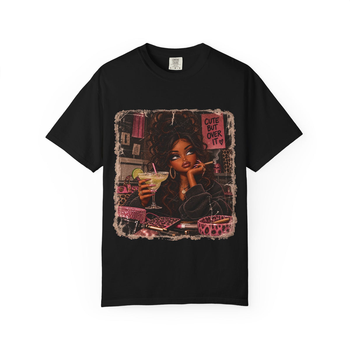T-Shirt — Cute But Over It Graphic Tee (Girl with Cocktail)