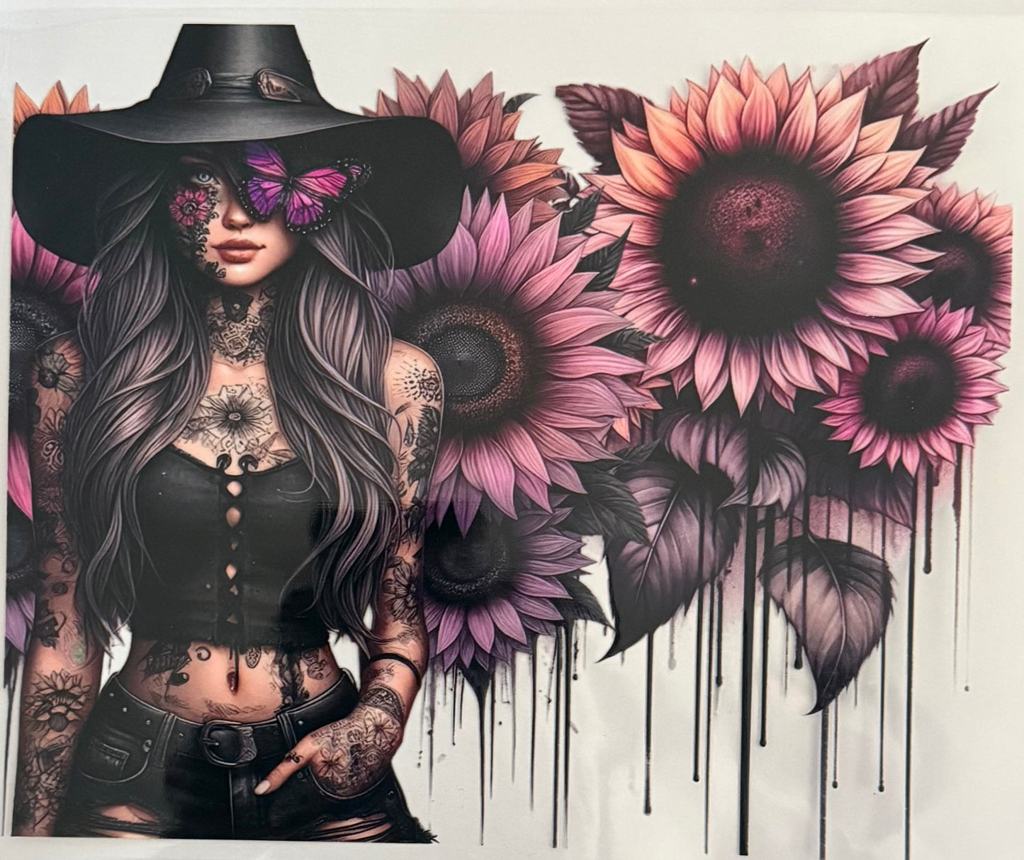 Tattoo girl colorful sunflowers (24oz)