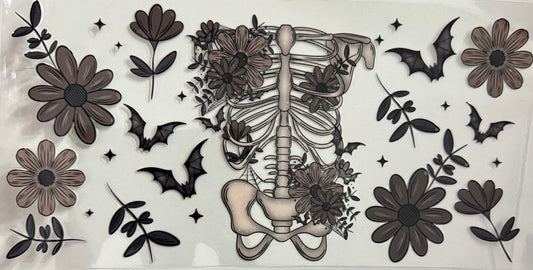 Skeleton and flowers
