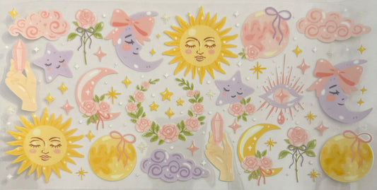 Whimsical crystals moons & suns