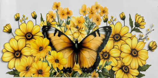 Yellow butterfly and flowers