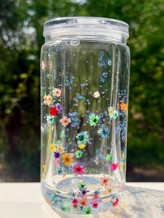 Floating flower 16oz acrylic snow globe