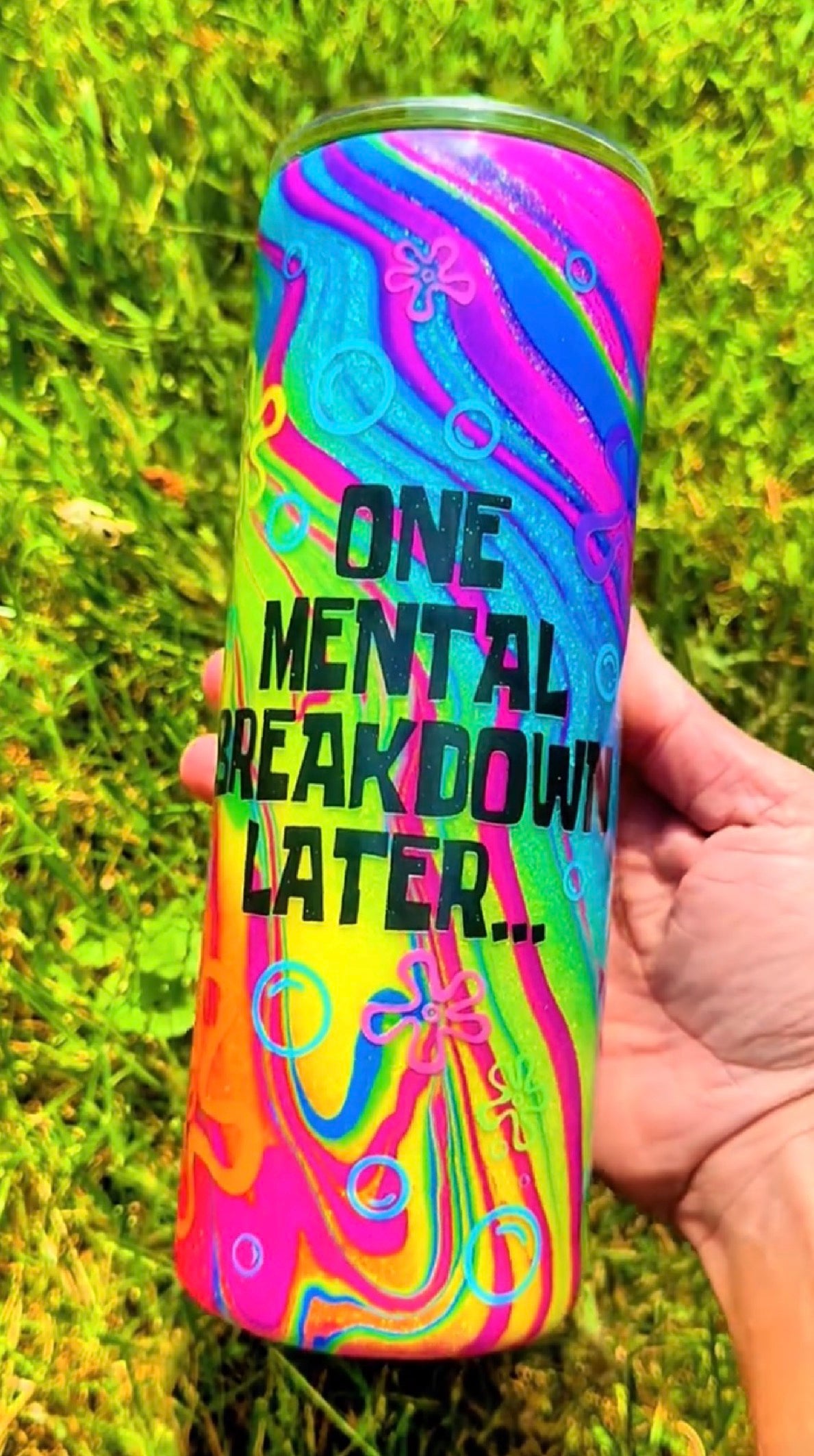 PREORDER!!! 24oz skinny tipsy hydrofit (2 style lids, see photo) mental breakdown rainbow swirl. *dipped the week of the 31st* *read description*