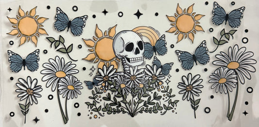 Skeleton and flowers