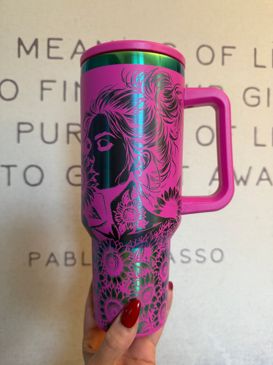 40oz she over came laser engraved tumbler